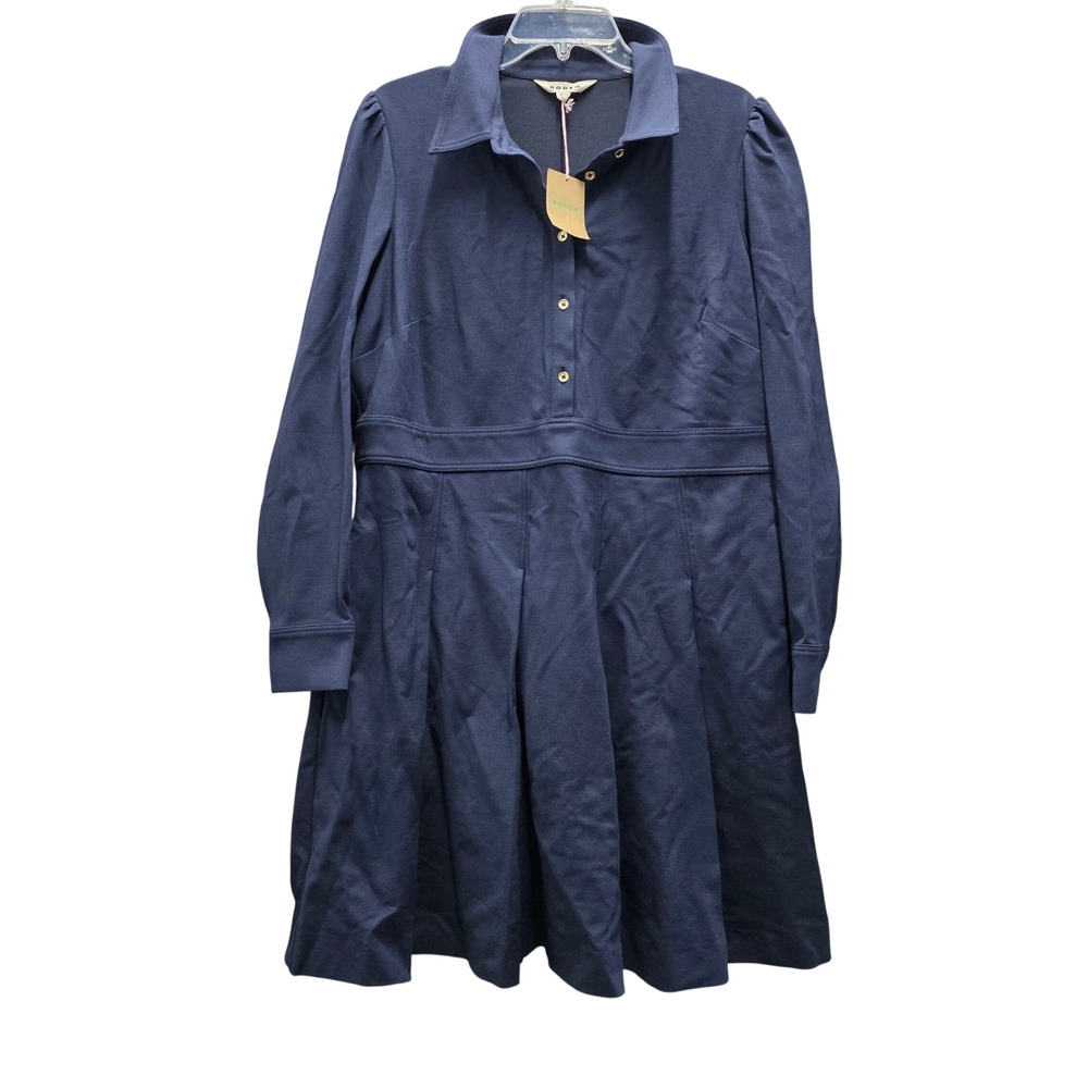 Boden Navy Blue Ponte Pleated Shirt Dress Long Sleeve D1568 US 14R NEW